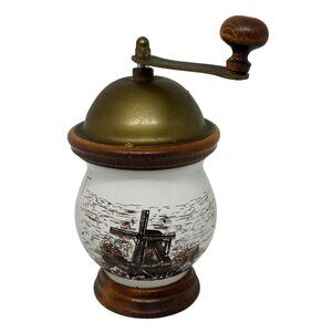 VTG Dutch Windmill Ceramic Wood Manual Coffee Grinder Kitchen Decoration Home 8"